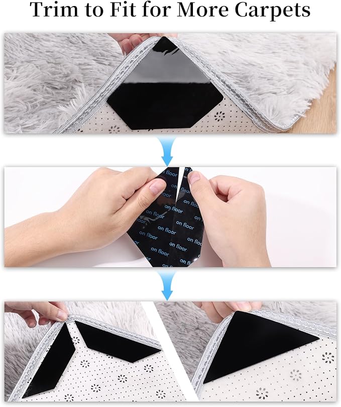 8-Pack DIY Tear-to-Fit Rug Gripper Pads | Dual-Adhesive Non-Slip Tape for Hardwood, Tile & Laminate | Hand-Tearable Shape Customization, No Residue & Floor Safe Carpet Stickers