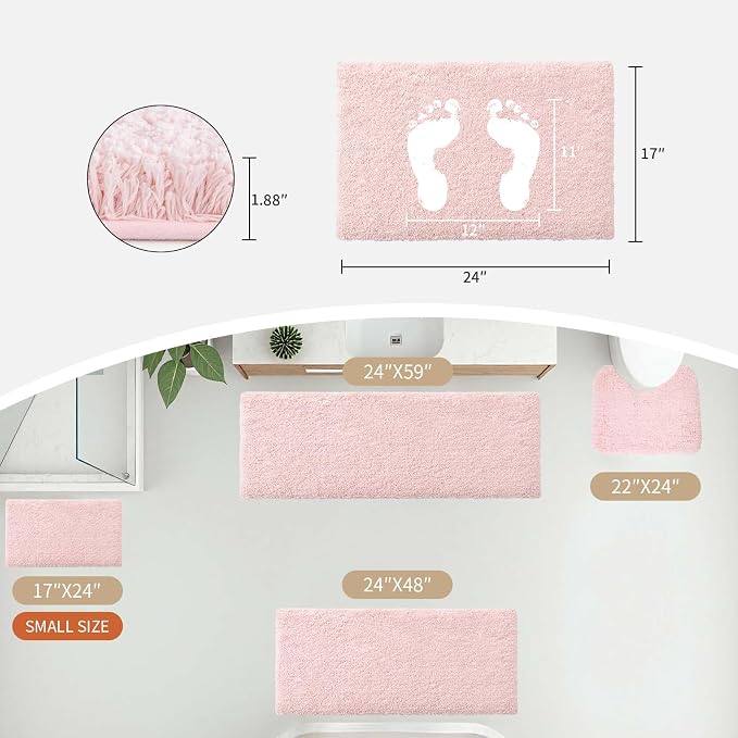 Disolla Bathroom Rug Non Slip Fluffy Bath Mat for Bathroom Floor Washable Plush Luxury Bath Rug for Tub Soft Shaggy Shower Sink Mat, 17''x24'', Sakura Pink