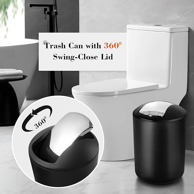 Black Bathroom Accessories Set, 22Pcs Bathroom Sets with Shower Curtain and Rugs, Bathroom Accessories Sets Complete with Trash Can, Non-Slip Bathroom Rugs Super Absorbent