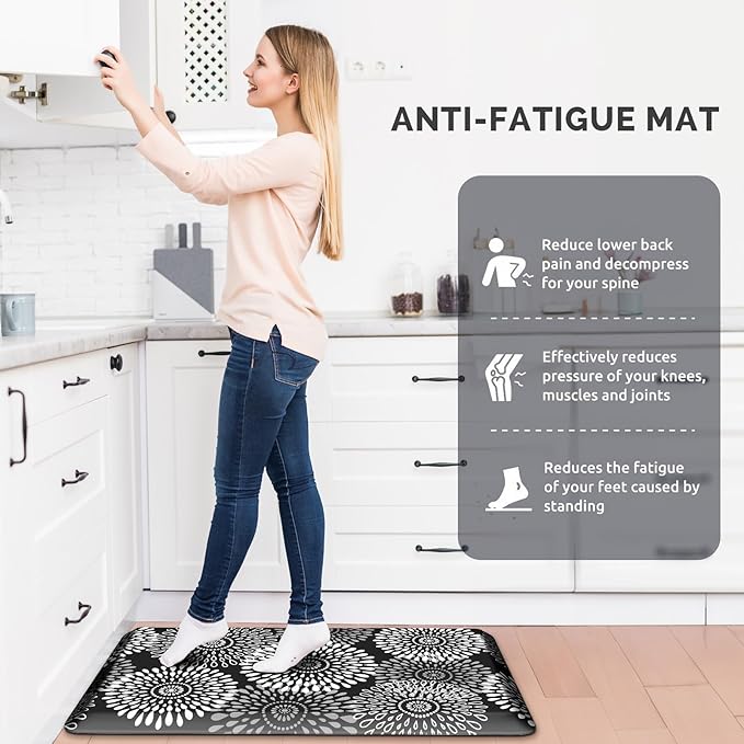 LuxStep Kitchen Mat Waterproof Kitchen Rugs for Floor Cushioned Anti-Fatigue Mat Non-Slip Standing Desk Mat Comfort Floor Mats for House Sink Office 17.3" x 28" Black