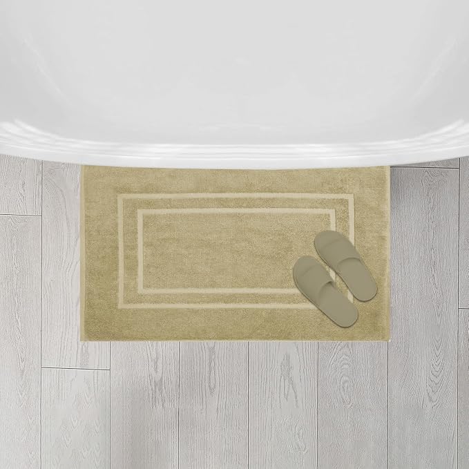 Feather & Stitch 2 Piece Towel Like Bath Mats (30x21 Inch) 100% Cotton Terry Bath Mats, Bathroom Shower Floor Mats [NOT A Bathroom Rug], Soft Absorbent Washable Mats - Linen