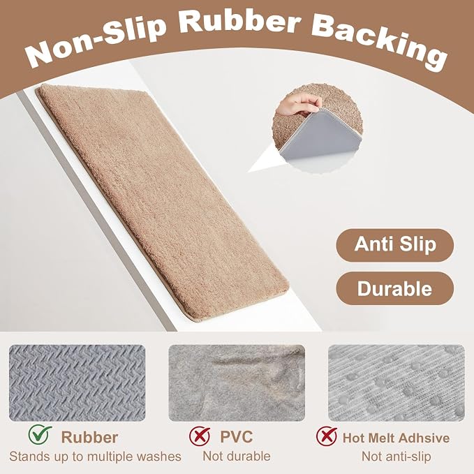 TYUU Beige Bathroom Rugs, Ultra Soft Bath Rugs Non Slip Washable, Super Absorbent Quick Dry Bath Mat with Rubber Backing for Bathroom Floor, Shower, or Sink, Beige 24" x 36"