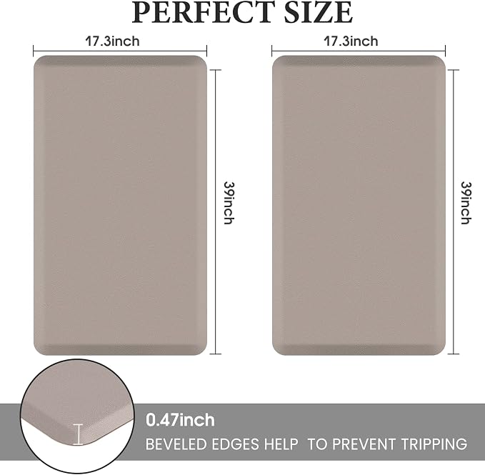 HappyTrends 2 PCS Kitchen Mat Cushioned Anti-Fatigue Floor Mat, Heavy Duty Ergonomic Comfort Foam Standing Mat, Waterproof Non-Slip Kitchen Rugs for Home, Office(17.3"x39"+17.3"x39",Khaki)