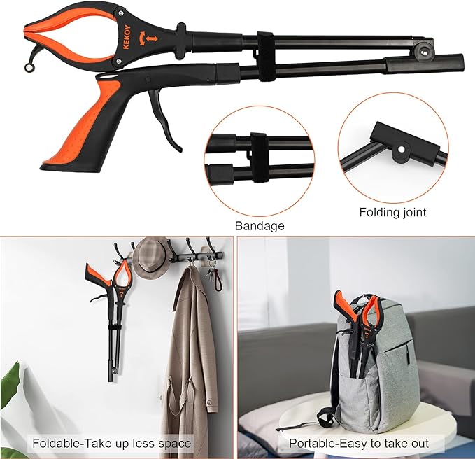 2-Pack Grabber Reacher Tool, 32" Grabbers for Elderly, Trash Picker Grabber with Light, Extended Claw Reacher Tool, Foldable Pick Up Grab Tool, Magnetic Sticks Grippers for Reaching (Orange)