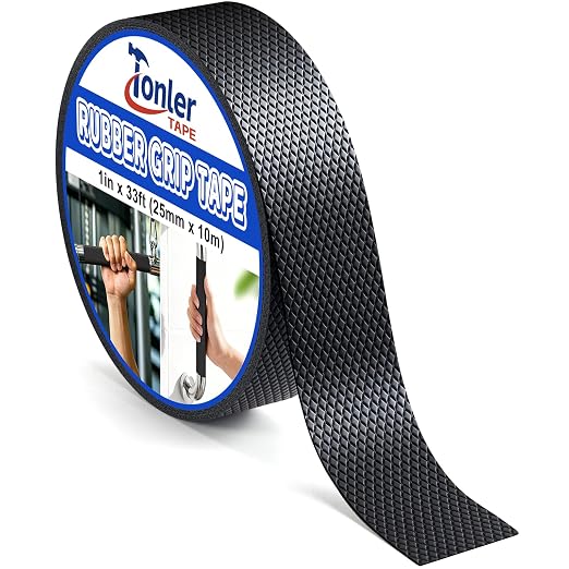 1 Inch x 33 FT Black Rubber Grip Tape, Ultra Strong Adhesive Anti-Slip Textured Tape, Waterproof & Heat Resistant Cushion Pad for Handles