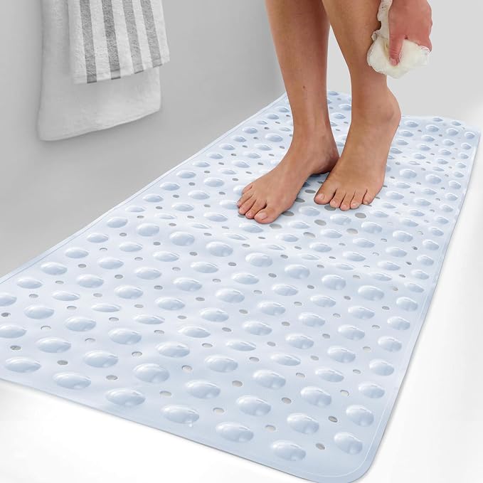 LDC Bath Mat for Tub, Inside Shower Bathtub Mat with Drain Holes and Suction Cups, Anti Slip Bath Mat Inside Tub Extra Long, 40x16 - White