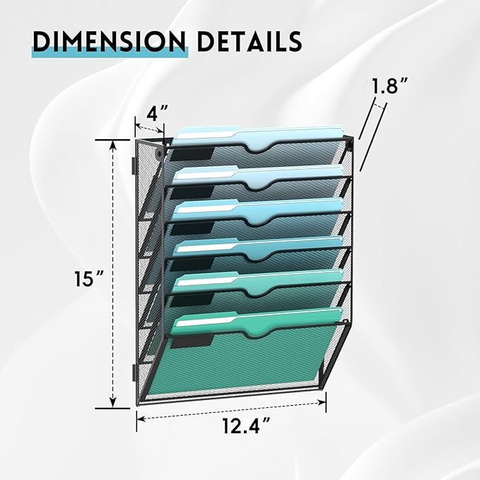 SUPEASY 6-Tier Wall File Organizer, Hanging Wall Files for Papers, Folders, Magazines, Wall Organizer for Clipboard, Assembly Needed, Black, 2 Pack