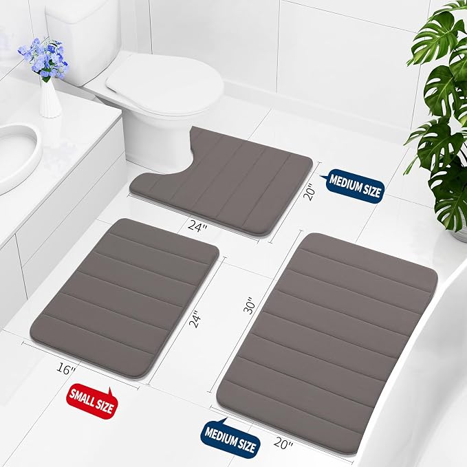 Buganda Memory Foam Bath Mat, 24" x 16", Ultra Soft and Non-Slip Bathroom Rugs, Water Absorbent and Machine Washable Bath Rug for Bathroom, Shower, and Tub, Taupe