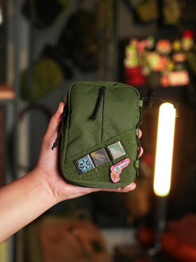 TACTICAL GEEK Block E4.0 EDC Compact Waist Pouch, Utility Pocket Organizer with Elastic Cord, Nylon Dual-Directional Zippers Tool Pouch, Multi-Purpose Small Gadget Organization for Daily Carry（Green）