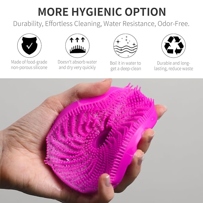 Silicone Body Scrubber 2 Pack, BEAUTAIL Gentle Bristles Shower Bath Brush, Lather Nicely, Soft Massage Body, More Hygienic Than Loofah, Gentle Exfoliating for Sensitive Skin, Purple+Black