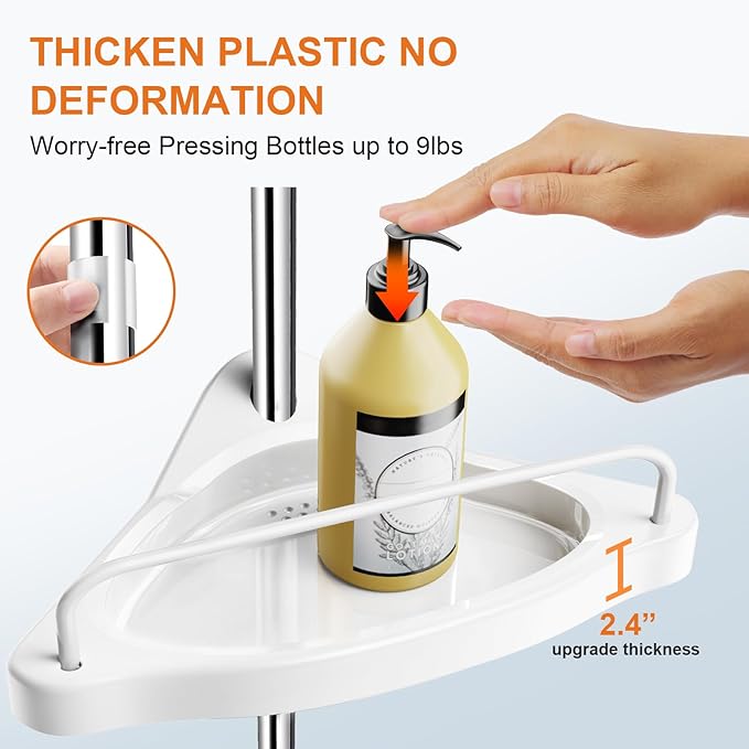 Corner Shower Caddy Tension Pole: Rust Proof 4Tier Shampoo Storage Organizer for Inside Shower - Telescoping Rod Shower Rack for Bathroom and Bathtub - Restroom Floor Standing Bath Rack Holder