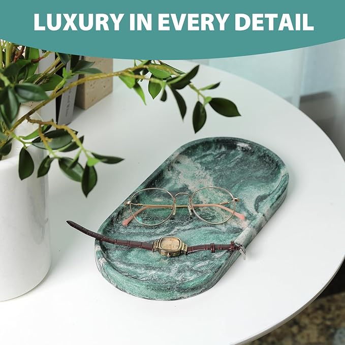 Koville Norway Natural Marble Tray, 12"x6" Vanity Decorative Tray for Countertop Organizer, Catchall Tray for Perfume, Candles, Jewelry Dish
