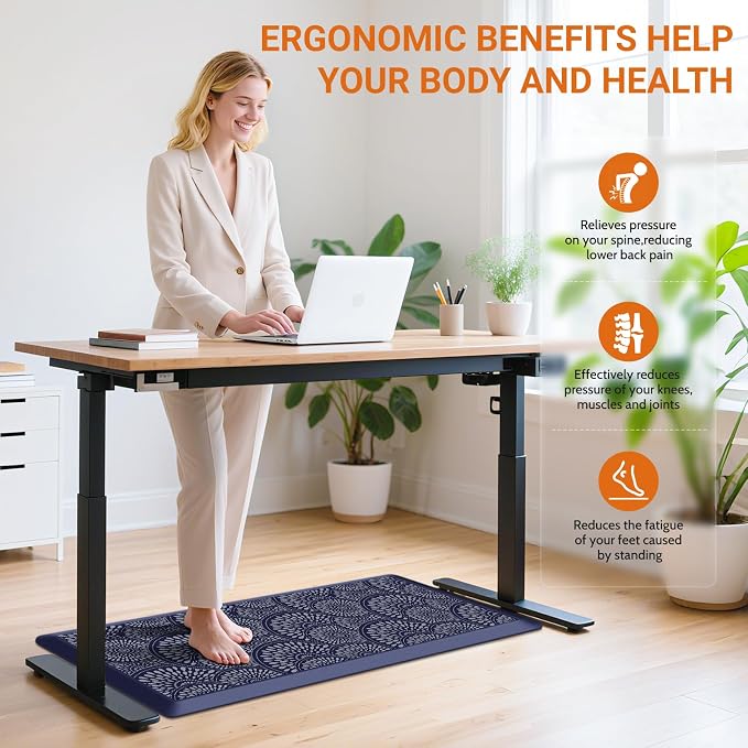 Mattitude Kitchen Mat, 17.3x39in Heavy Duty Ergonomic Comfort Foam Standing Desk Mat, Waterproof Non-Slip Standing Mats and Rugs for Kitchen, Office, Laundry, Blue
