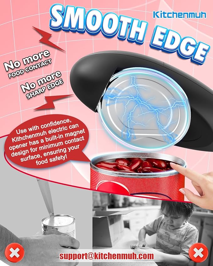 One Touch Electric Can Opener Fits Almost All Can Sizes for Seniors with Arthritis, Hand Held Battery Operated Can Opener with Smooth Edge, Food Safe Kitchen Gadgets Automatic Can Opener for Kitchen