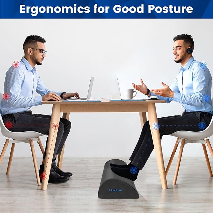 CloudBliss Foot Rest for Under Desk at Work,Office Desk Accessories with Soft Foam and Washable Removable Cover, Foot Stool for Office, Car, Home to Foot Support and Relax Ankles, Gray, Long