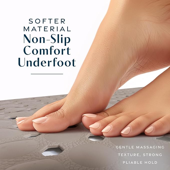 SlipX Solutions Power Grip Bathtub Safety Mat | Precision Grip Technology for Longer, Stronger, & Softer Wet Surface Protection | Solid Tan 39"x16"