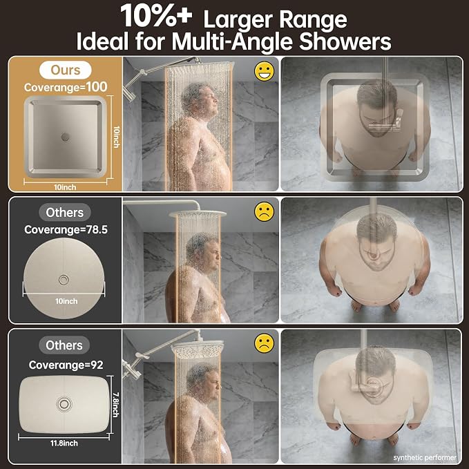 Veken All Metal 10" Brushed Nickel Shower Head with Handheld, Luxurious Square Double Rain Shower Heads with Power-wash Hand Held, Dual High Pressure Detachable Rainfall Showerhead,Bathroom Upgrade