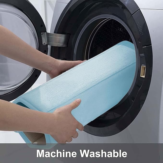 Buganda Memory Foam Bath Mat, 44" x 24", Ultra Soft and Non-Slip Bathroom Rugs, Water Absorbent and Machine Washable Bath Rug Runner for Bathroom, Shower, and Tub, Light Blue