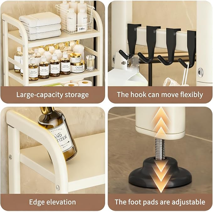 Purebox Over The Toilet Storage, Enhanced Oval Tube Heavy Duty Bathroom shelf organizer, Freestanding Metal Toilet Storage Cabinet With Suction Cups for fastening, 3-Tires Over The Toilet Rack (white)