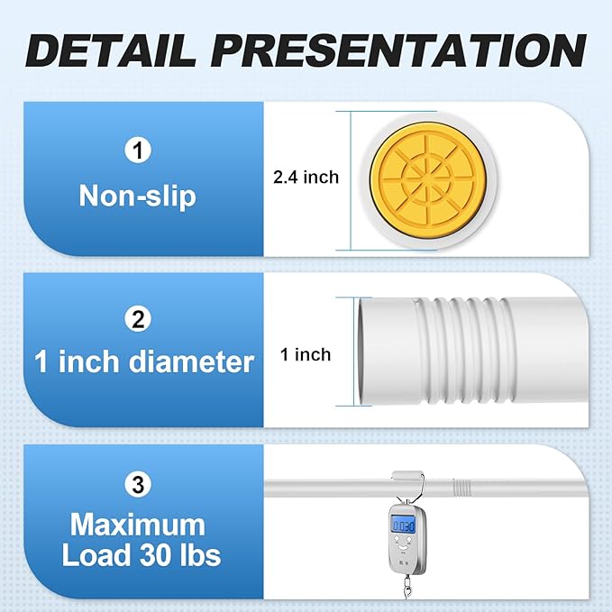 CorkLatta White Shower Curtain Rod 31 to 104 Inch,1 Inch Diameter Adjustable Spring Tension Curtain Rod No Drilling Stainless Steel Telescoping Rod,No Rust
