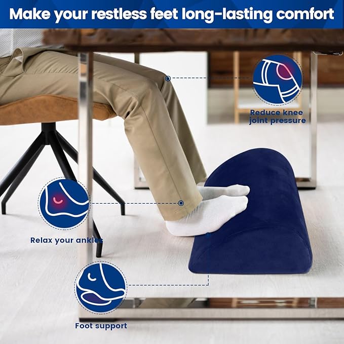 CloudBliss Foot Rest for Under Desk at Work,Office Desk Accessories with Soft Foam and Washable Removable Cover, Foot Stool for Office, Car, Home to Foot Support and Relax Ankles, Blue