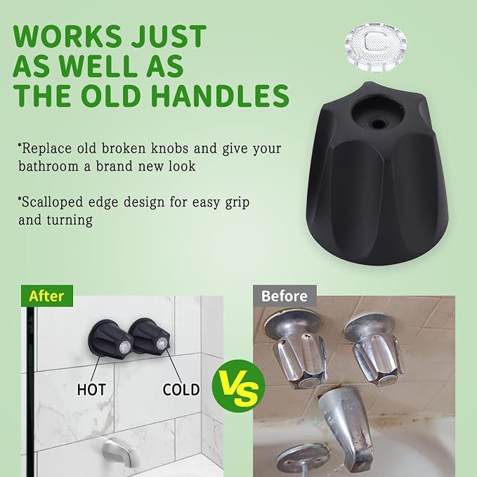 Shower Knob Replacement Compatible with Price Pfister Contessa & Windsor Tub and Shower Faucet Shower Knobs, Shower Knobs 2 Piece Replacement for Pfister Shower Handle Replacement (Matte Black)
