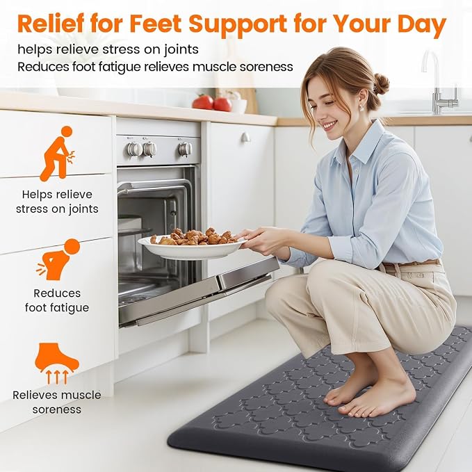 TranquilRelax 4/5 Inch Thick Anti-Fatigue Kitchen Mat Water Resistant Non-Slip Kitchen Floor Mat Ergonomic Comfort Standing Mat for Home Kitchen Office Laundry 17.3"x 28" Grey