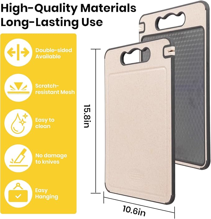 2-IN-1 Stainless Steel Cutting Board for Kitchen Pure Stainless Steel and Wheat Straw PP Scratch-Resistant 15.8x10.6 Inch, (Beige stainless steel)