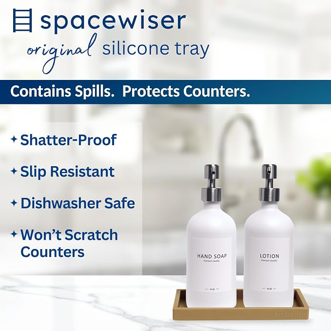 Spacewiser Countertop and Vanity Tray – Small 7.7" Silicone Soap Dispenser Trays, Flexible Bathroom Trays, Dish Soap Holder Kitchen Counter Caddy, Organizer Sink Tray for Soaps Bottles, Sponge, Keys