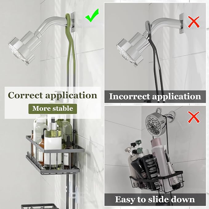 Skyapex Shower Caddy Hanging: Adjustable Height Organizer for Over Showerhead - Rustproof Shower Shelves with Hooks & 2 Soap Holders