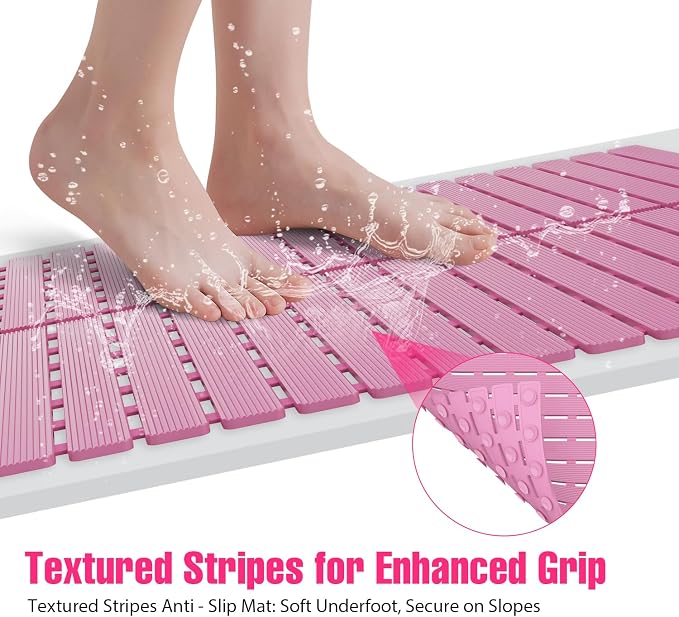 Shower Mat Non-Slip Bath Mat for Tub and Shower Stall,236 Suction Cups with Drain Holes, Quick Dry Machine Washable, Extra Grip for Stand Up Showers, Bathroom Essentials 24x24 Inch (Pink)