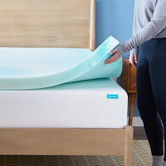Linenspa 3 Inch Swirl Gel Memory Foam Mattress Topper, King Size – Cooling Gel Infused, Ventilation Holes – Pressure Relieving Bed Topper – CertiPUR Certified