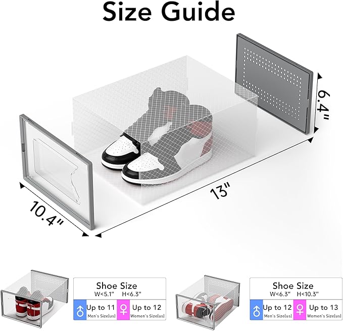 Foluck X-Large Shoe Storage Box, 15 Pack Clear Plastic Stackable Shoe Organizer for Closet, Interlocking Design Shoe Container Bins for Sneakers, Foldable Shoe Rack with Lids, Gray