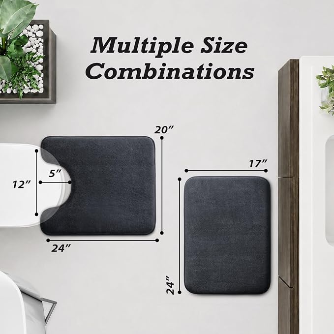 HUXMEYSON Bathroom Rugs Sets 2 Piece, Non-Slip & Quick Dry Bath Mat Set, Ultra Soft Velvet Bath Rugs for Bathroom, Toilet and Shower Floor, Dark Grey