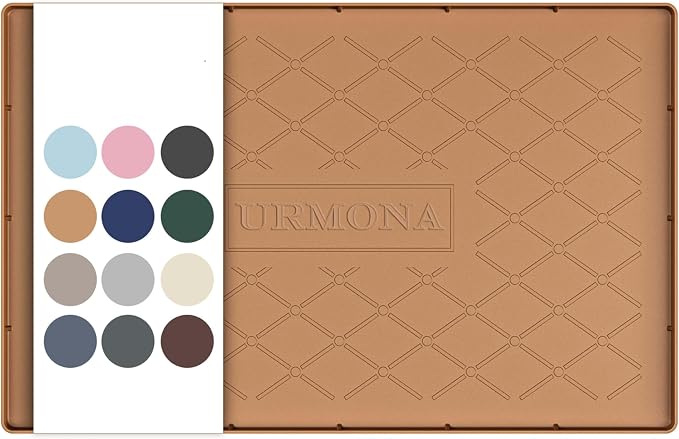 URMONA 22" x 14" Waterproof Silicone Mat in Multiple Sizes & Colors, Under Sink Mat for Kitchen & Bathroom, Pet Food Pad for Dogs & Cats, Kitchen Cabinet Liner, Multi-Purpose for Storage(Khaki)