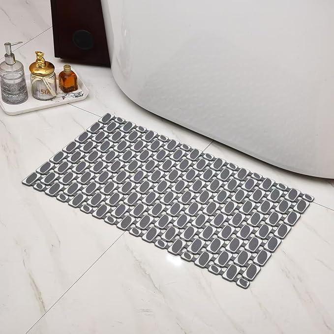 Bathtub Mat Non Slip for Bathroom with Suction Cups and Drain Holes 35.4 * 15.7 Grey Shower Mat for Inside Shower, Quick Dry Bath Mat for Kids Seniors Pregnants Adults, Easy to Cut, Easy Dry