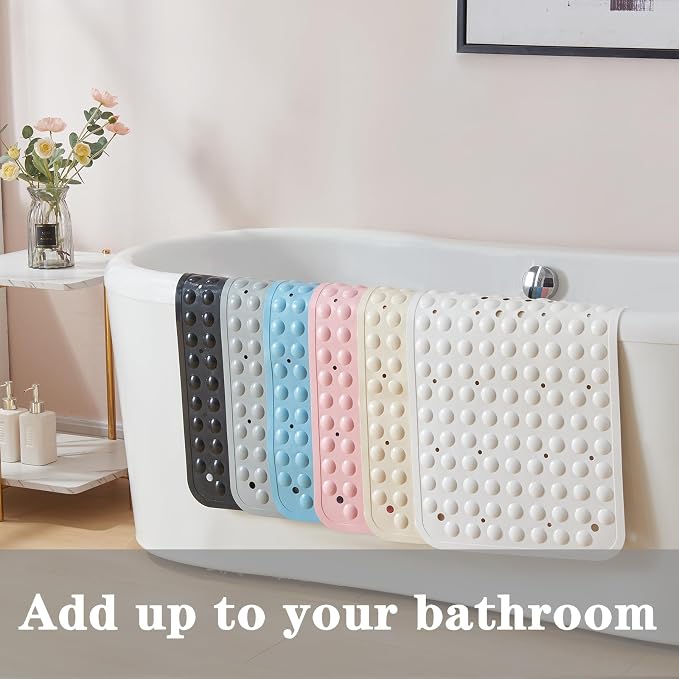 YANZIFLY Bathtub Mat for Shower: Soft Silicone Bath Mat Non Slip with Suction Cups Tub Mat for Bathroom for Family Use Extra Large Shower matt Machine Washable - Grey