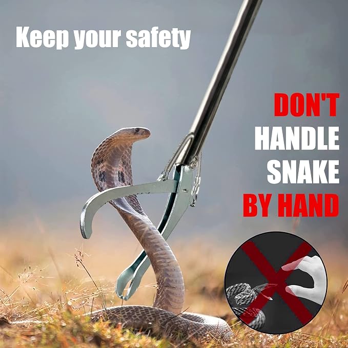 IC ICLOVER 60" Professional Snake Tongs, Extra Long Repitle Grabber Heavy Duty Rattle Snake Catcher Wide Jaw Handling Tool with Auto Lock, Non-Slip Grip Handle for Snake Moving Catching Transport