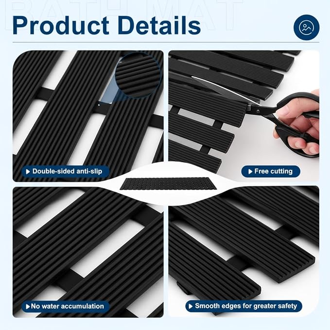 AceOrbit Weighted Non Slip Bath Mat for Textured tub, Heavy Duty Anti Slip Bath Mat for Bathtub and Shower Surfaces, Without Suction Cups for Textured, Reglazed, Refinished Tub(Black,32 x 17 Inch)
