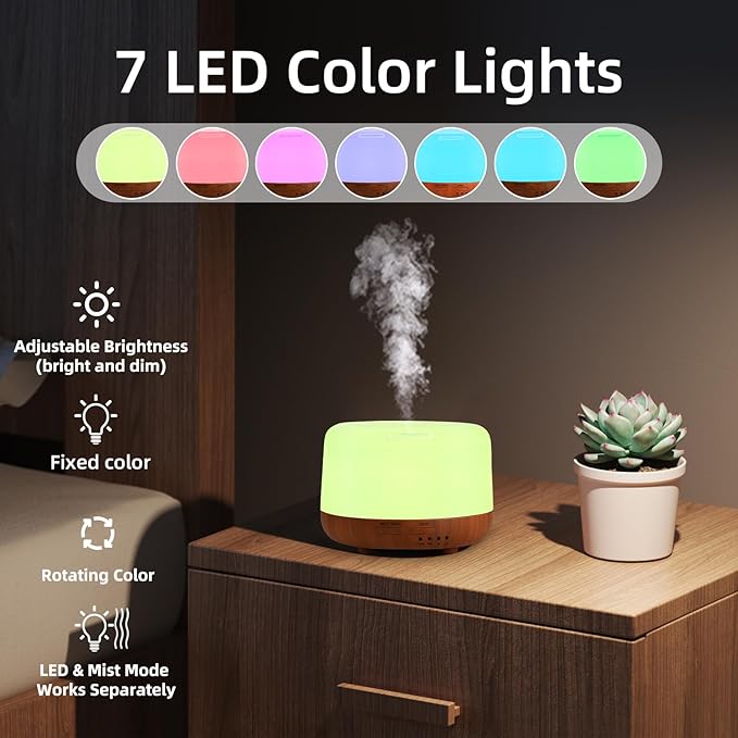 SPLITSKY 300ML Essential Oil Diffuser Aromatherapy Diffuser, Quiet 8 Hours Operation, 7-Color LED Light, 4 Timer, Remote Control, Auto-Off, Easy to Clean, for Bedroom, Living Room, Office, Home Gifts