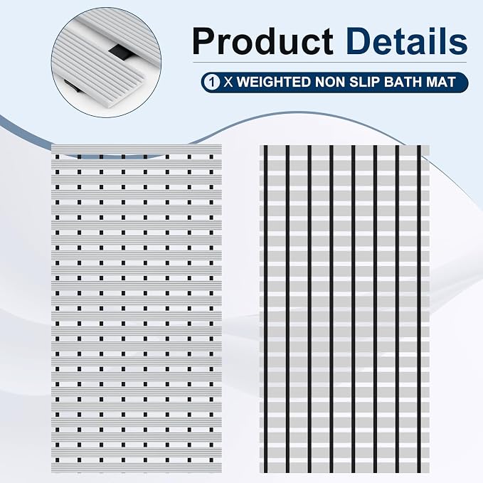 AceOrbit Weighted Non Slip Bath Mat for Textured tub, Heavy Duty Anti Slip Bath Mat for Bathtub and Shower Surfaces, Without Suction Cups for Textured, Reglazed, Refinished Tub(Gary,28 x 17 Inch)
