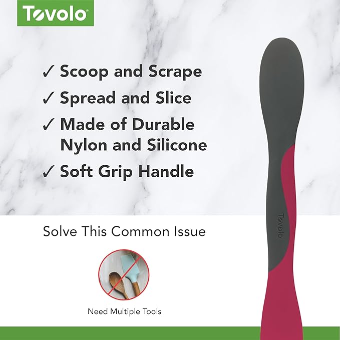 Tovolo Mini Scoop and Spread Tool for Kitchen Meal Prep Small Sandwich Spreader Spatula for Peanut Butter Jelly, Silicone BPA Free Dishwasher Safe Scooper Spreader, Charcoal Gray and Viva Magenta