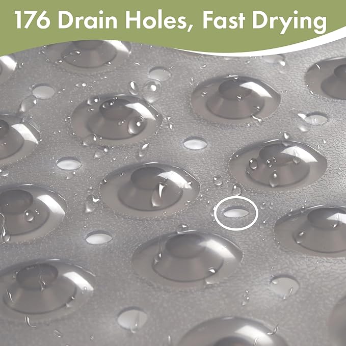 AmazerBath Shower Mat Non Slip 40 x 16 Inches, Shower Stall Mats with Suction Cups and Drain Holes, Non Slip Bath Mat for Tub for Elderly & Kids, Clear Gray