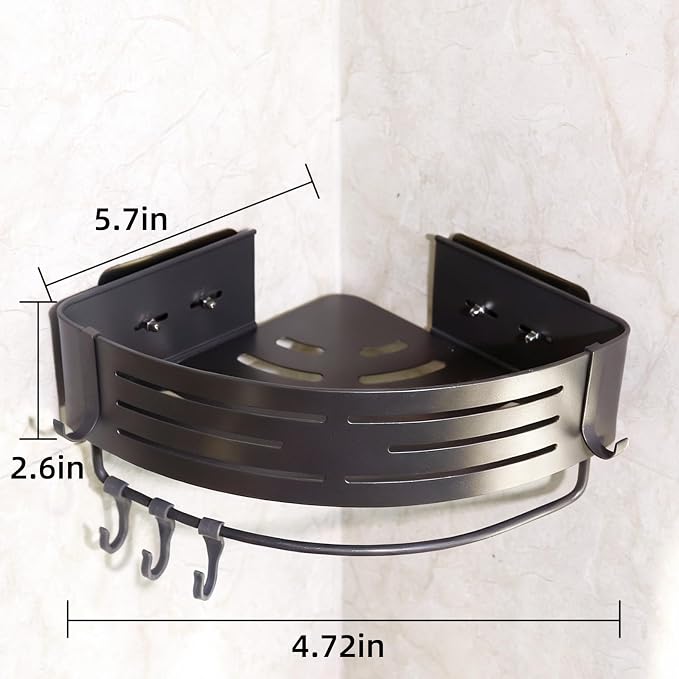 Corner Shower Caddy,Adhesive Shower Caddy,No Drilling Bathroom Organizers And Storage,Bathroom Corner Shower Shelves,Shower Caddy Adhesive Pad With Towel Bar Hooks（2-Pack,Matte Gray）