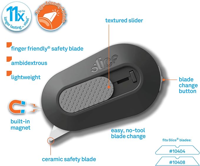 Slice Mini Box Cutter | Manual Retracting | Safe Ceramic Box Cutter Lasting 11x Longer than Metal | Box Opener | 2 Pack | Stone