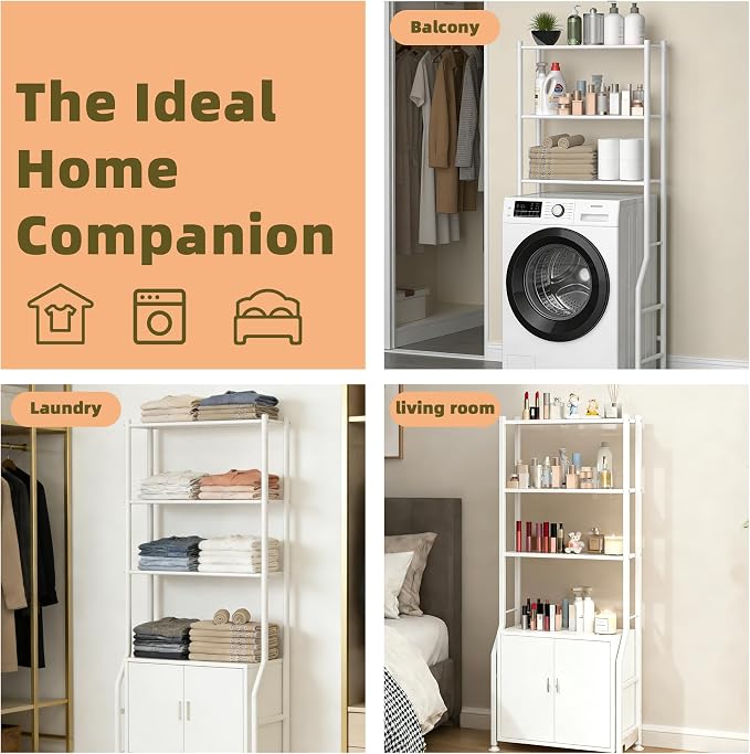 Livilord 3-Tier Over The Toilet Storage Rack, Space Saver Metal Bathroom Shelves, Freestanding Over Toilet Bathroom Organizer for Bathroom/Living Room (White)