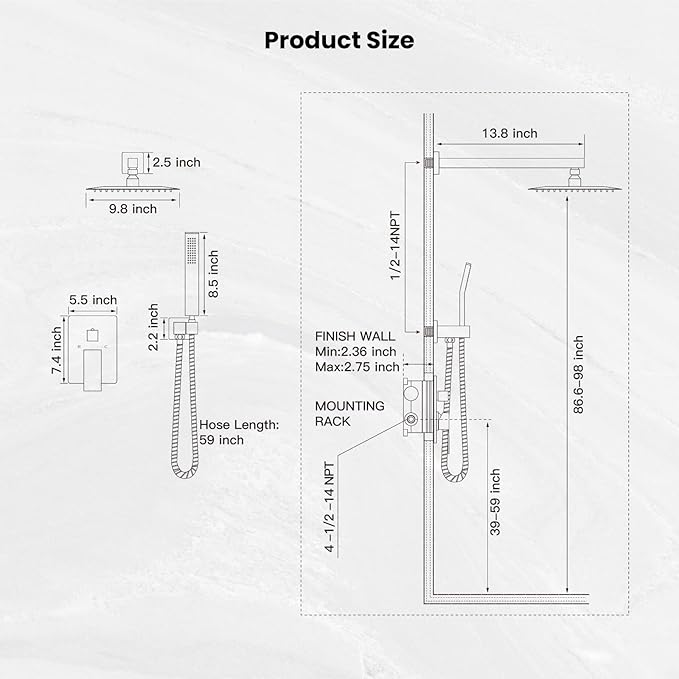 gotonovo Rainfall Bathroom Shower System Rain Shower Head and Handle Set Wall Mounted Shower Complete Combo Solid Brass Pressure Balancing Shower Mixer Valve 10 Inch Polished Chrome