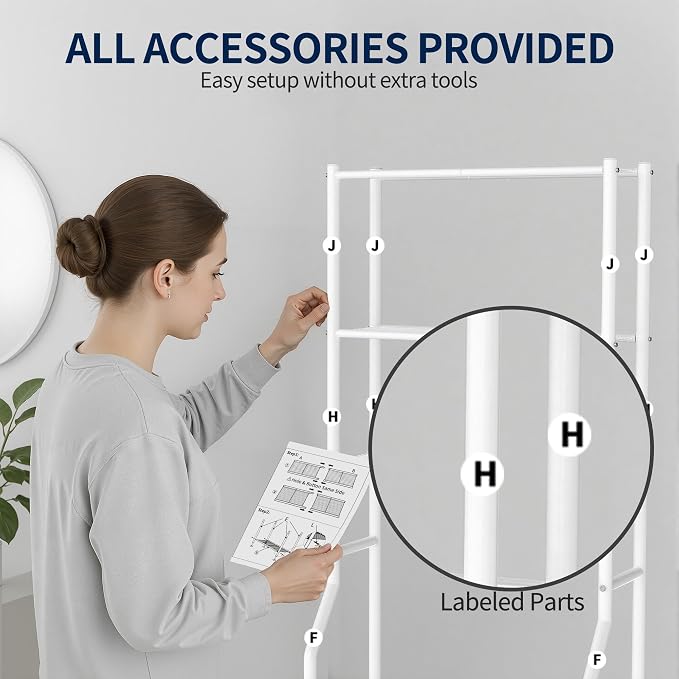 GloTika 3-Tier Over Toilet Storage Rack, Metal Over Toilet Bathroom Organizer Shelf, Freestanding Space Saver Storage Shelves for Bathroom/Laundry/Living Room (White)