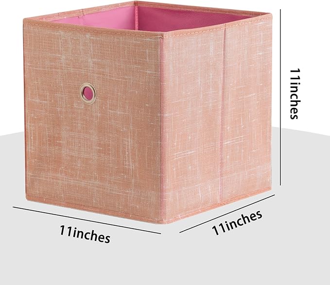 Foldable Storage Cubes Bins ,11 Inch Cloth Storage Cube Fabric Storage Box Cubes Organizer Baskets with Handles for Home Organizer Set of 3 (Cowboy Pink)