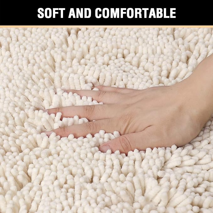 H.VERSAILTEX Microfiber Bath Rugs Chenille Floor Mat Ultra Soft Washable Bathroom Dry Fast Water Absorbent Bedroom Area Rugs, 24 x 36 - Inch, Ivory